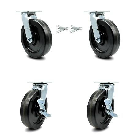 Service Caster 8 Inch Phenolic Caster Set with Roller Bearings 2 Swivel Lock 2 Brake SCC SCC-30CS820-PHR-BSL-2-TLB-2